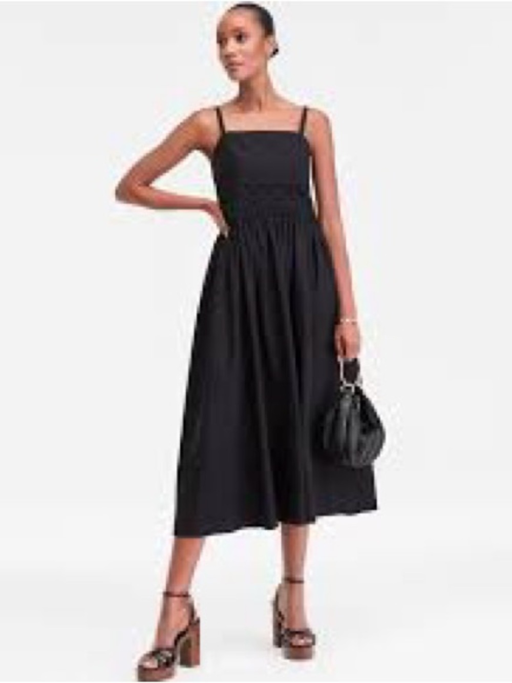 INC International Concepts Black Midi Dress with Crocheted Waist - Picture 3 of 16